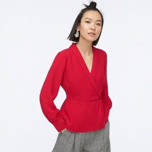 JCREW Drapey Faux-Wrap Crepe Top NWT Size 6 Red